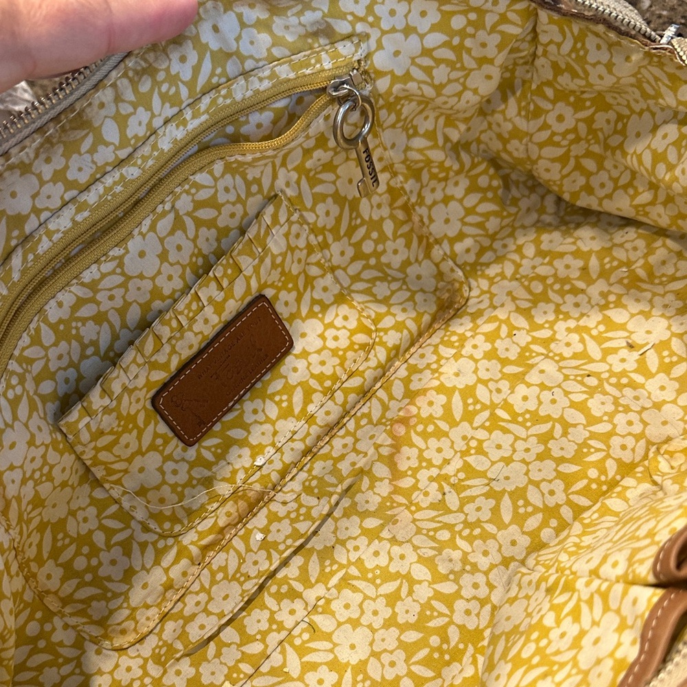 Fossil Tan Leather Satchel with Buckle Accents - Picture 5 of 6